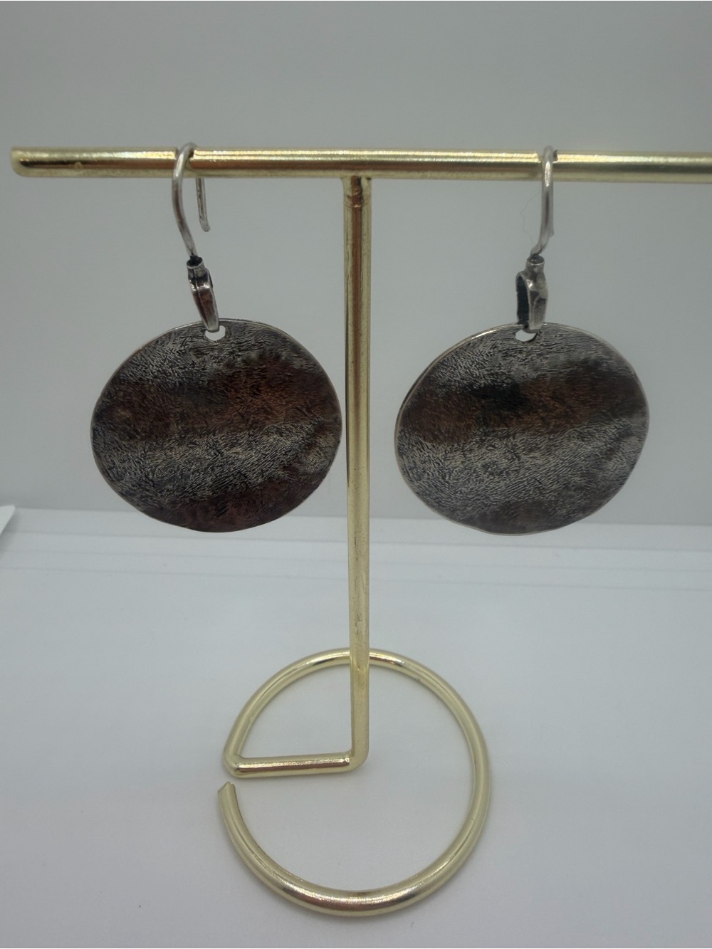 Hammered Disc Drop Earrings - Silver925